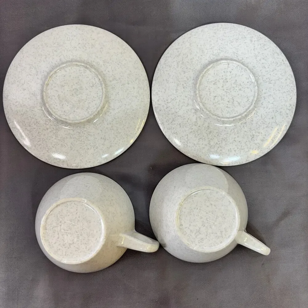 Texas Ware Melamine Cup & Saucer Set of 2 Gray White Speckles 4 Pieces Total VTG